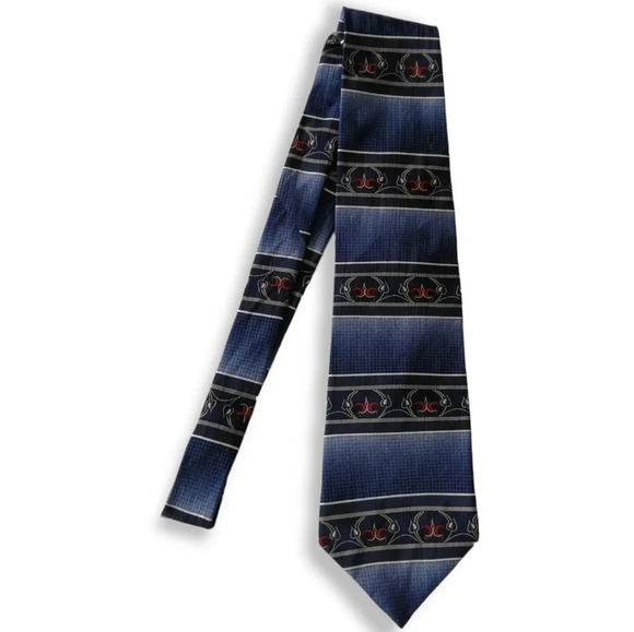 Vintage 80s Oscar de la Renta 100% Silk Blue Ombre and Red Patterned Tie - Picture 2 of 14